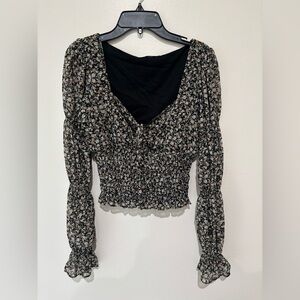 SO Black Floral Blouse size medium